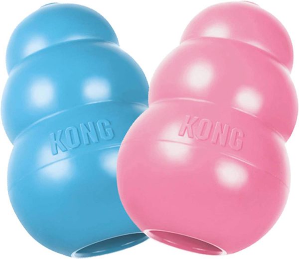 KONG - Puppy Toy - Natural Teething Rubber - Fun to Chew, Chase and Fetch (Colour May Vary) - for Small Puppies