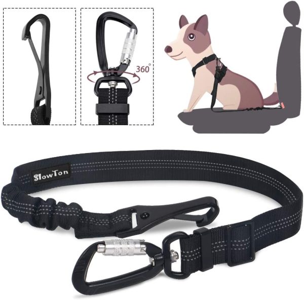 SlowTon Dog Car Seat Belt, Pet Seatbelt Clip Tether Puppy Safety Latch Bar Attachment Harness Leash Small Medium Large Dogs Adjustable Restraint Lockable Swivel Carabiner for Doggie Travel - Image 4