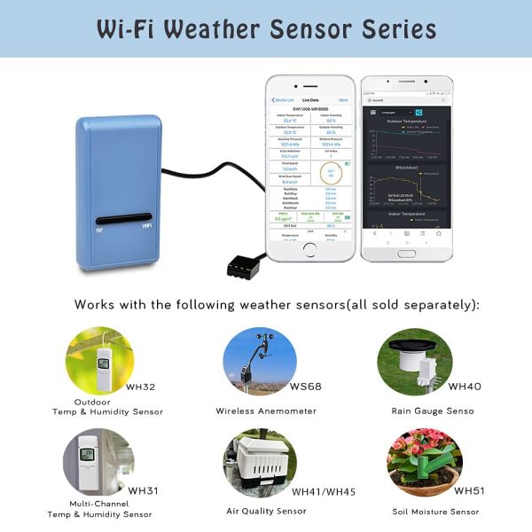 Ecowitt GW1100 Wi-Fi Weather Station Sensor Gateway with Temperature, Humidity and Atmospheric Pressure 3-in-1 Probe Sensor - Image 5