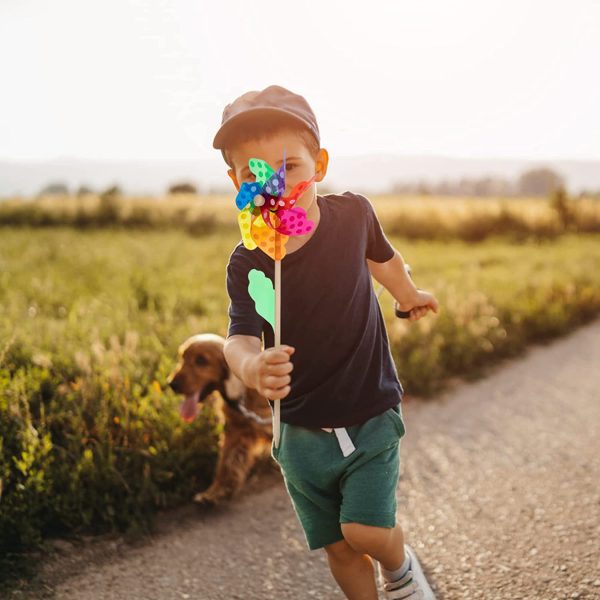 jojofuny Rainbow Flower Pinwheel 6pcs Colorful Garden Wind Spinners Kids Colorful Wind Wheels Toys Wood Stake Lawn Pinwheels Decorations Outdoor Yard Stakes - Image 9