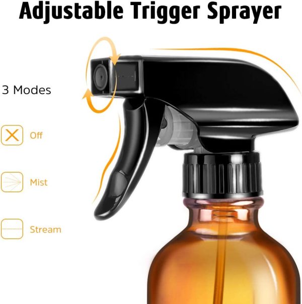 Tecohouse Glass Spray Bottle 250ml for Cleaning Product and Esssential Oil, Amber Empty Refillable Sprayer Container with Labels, Funnel, Lids, Graduated Pipettes - Handheld Size - Image 3