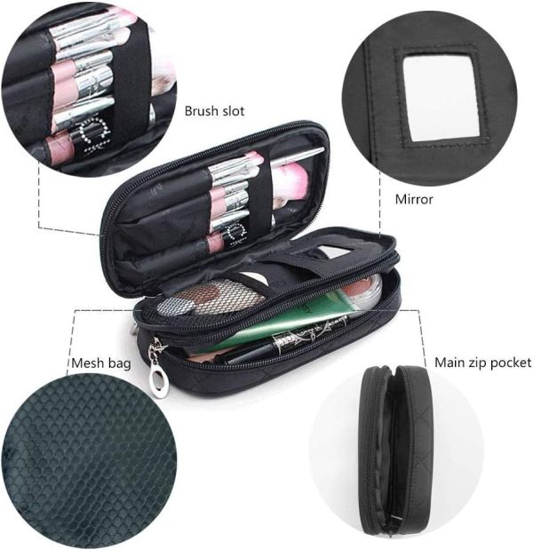 Small Makeup Bags for Women, Travel Cosmetic Bag, 2 Layer Beauty Brush Toiletry Bag with Mirror - Image 4