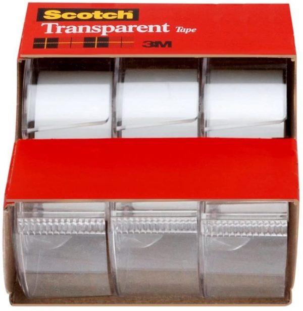 Scotch 3157S Transparent Tape, 19mm X 7.62m, Pack of 3