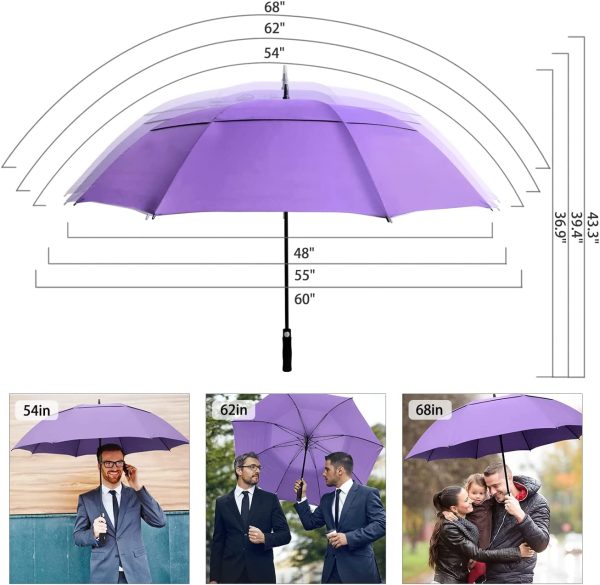 ZOMAKE Automatic Open Golf Umbrella 58/62/68 inch Large Rain Umbrella Oversize Windproof Umbrella Double Canopy for Men Women - Image 3