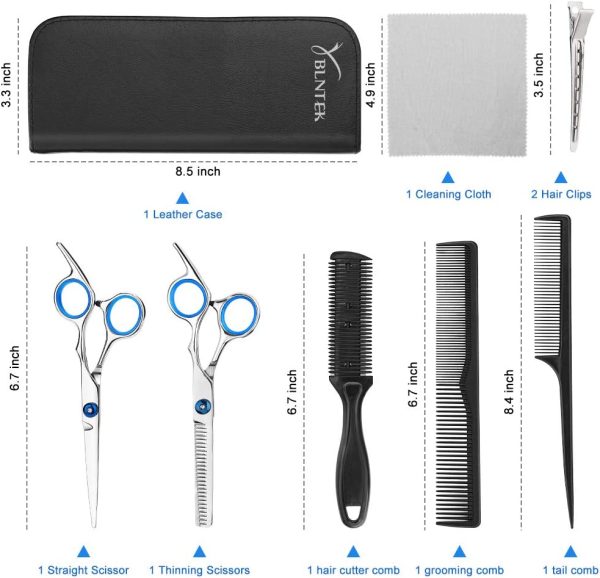 Professional Hair Cutting Scissors, YBLNTEK 9 PCS Barber Thinning Scissors Hairdressing Shears Stainless Steel Hair Cutting Shears Set with Cape Clips Comb for Barber Salon and Home - Image 3