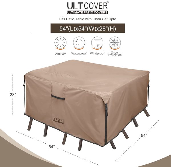 Square/Round Patio Heavy Duty Table Cover 600D Tough Canvas 100% Waterproof & UV-resistant Outdoor Dining Table Chair Set Cover Size 54 inch - Image 7