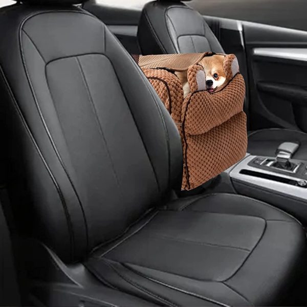 LuAn Dog Console, Dog and cat Booster Car Armrest, Carrier Bed for Cat and Small Dog, Suitable for A Armrest Box, Brown - Image 3