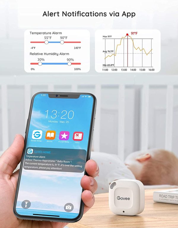 Govee Hygrometer Thermometer, Mini Wireless Thermometer Bluetooth Humidity Sensor with Notification Alert, Data Storage and Export, 262ft/80M Connecting Range - Image 7