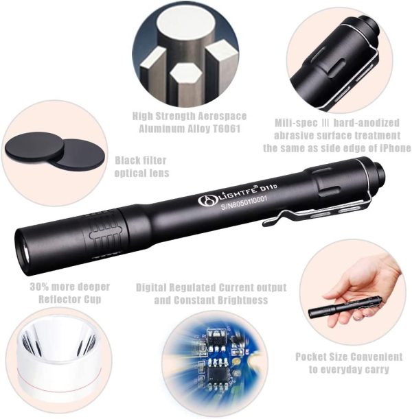 LIGHTFE UV Flashlight 365nm Purple Light Identification handheld Flashlight black UV torch AAA battery For Lamp -Spot Scorpions, Pet Urine, Counterfeit Money, Bed Bugs??(UV D11-365nm) - Image 2