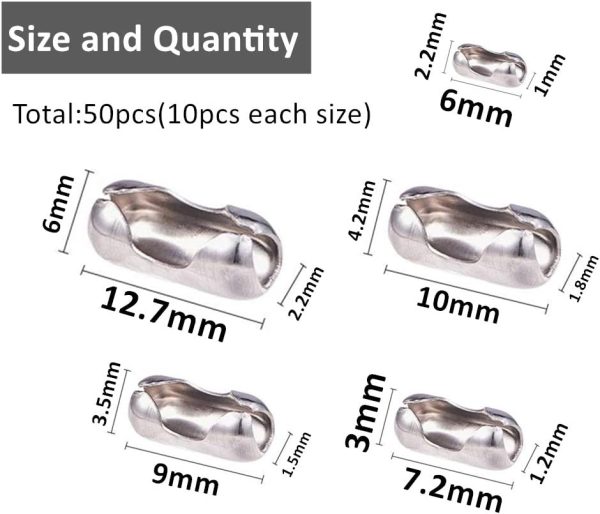 Silver Tone Stainless Steel Ball Chain Connector Clasps Fits for1.6/2/2.4/3.2/4mm Beaded Ball Chain - Image 4