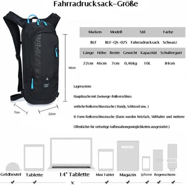 Cycling Backpack, 6L Bicycle Backpack Breathable Bag for Hiking Biking Skiing - Image 4