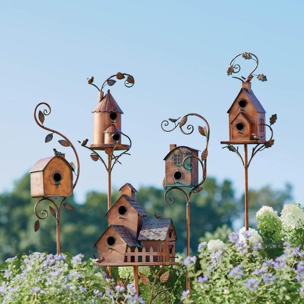 Outdoor Metal Bird House with Pole, Bird House, Birdhouse Garden Stakes for Outside with Pole (A)