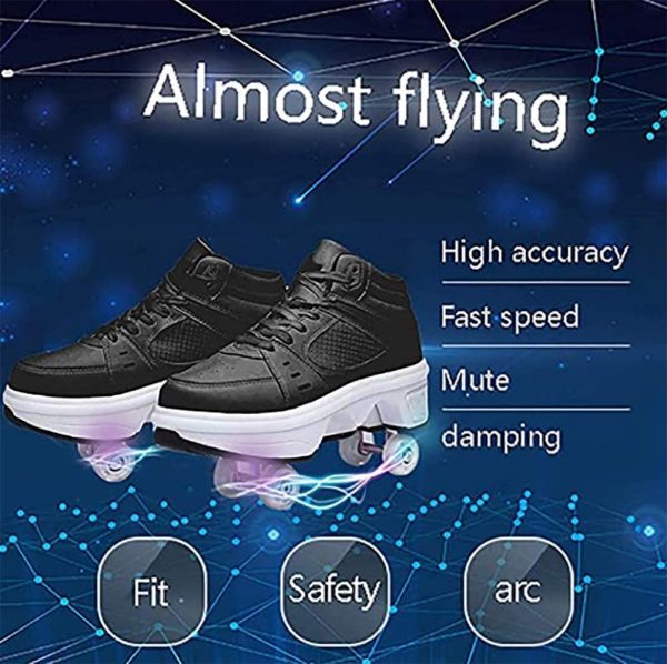 LDTXH Double-Row Deform Wheel Automatic Walking Shoes Invisible Deformation Roller Skate 2 in 1 Removable Pulley Skates Skating Rollerskates Outdoor Parkour Shoes with Wheels for Girls Boys - Image 6