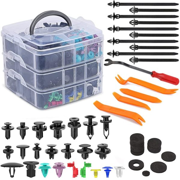 FOUNDCOOL 725pcs Nylon Universal Car Fasteners Clips Push Pins Rivets Retainer Replacement Screws Kit Set For Cars Trucks SUVs Bumper Door Fender Engine Cover Shield Trim Panel With 23 Most Popular Sizes Cable Ties Removal Remover Tools - Image 2