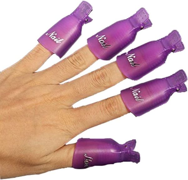 HIGHROCK 10Pcs Acrylic Nail Art Polish Remover Wrap Cleaner Superior Clip Caps (Purple) - Image 2