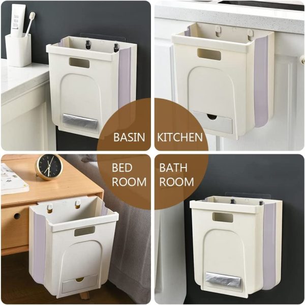 BoxedHome Hanging Kitchen Collapsible Trash Can??Foldable 2.4 Gallon Kitchen Rubbish Bin Door Hanging 8L Plastic Folding Small Trash Can for Cabinet