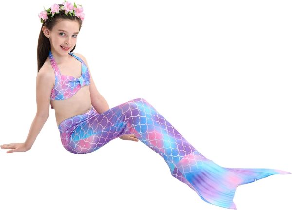 LAO&HAI Girls Mermaid Tail for Swimming and Flower Headband 4 Piece - Image 2