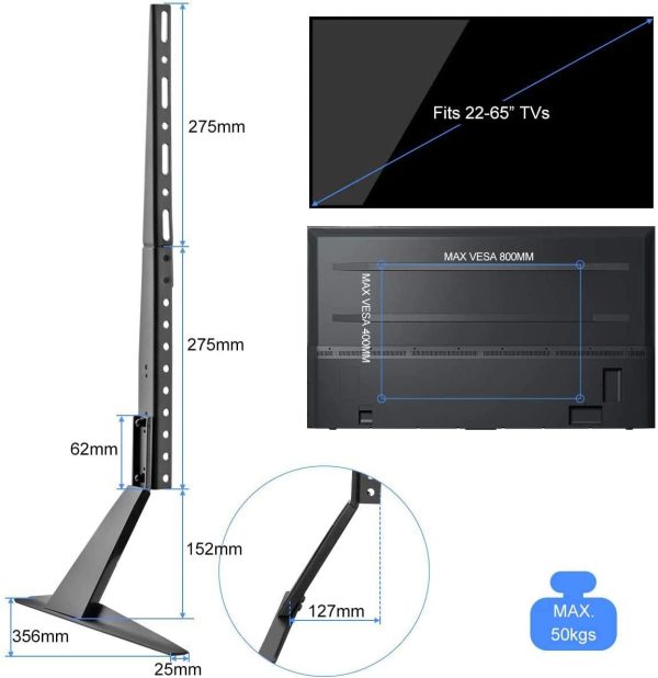 Universal TV Stand Table Top for Most 22 to 65 inch LCD Flat Screen TV, VESA up to 800 by 400mm, Black ML1760 - Image 5