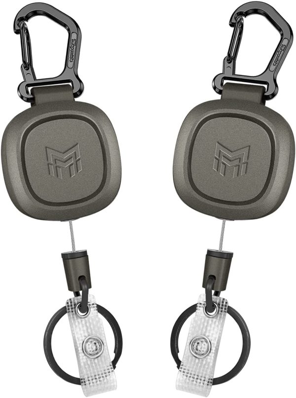 Heavy Duty Retractable Keychain, Retractable Carabiner Badge Holder, Matel ID Badge Reel with 31.5?? Steel Cord, 8.0oz,2-Pack - Image 2