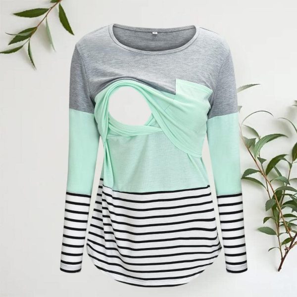 Generic Womens Nursing T Shirts O Neck Double Layer Pregnancy Shirts Long Sleeve Women's Maternity Nursing Top Women's Breastfeeding Shirts Nursing Tops