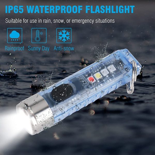 Mini Led Flashlight, Handheld Flashlight, 400 Lumens Outdoor EDC Rechargeable High Bright Multi-Functional Keychain Flashlight, with UV Light and Warning Light, P65 Water Resistant for Camping Hiking (White) - Image 5