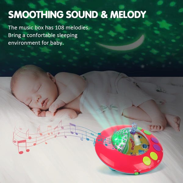 REMOKING Musical Cot Mobiles,Crib Toy Baby Toys 0-6-9-12 Months,Moon & Stars Projection & Airplane Rattles for Infant,Remote Control Music Box W/ 108 Melodies,Sensory Toy Newborn Baby Girl Boy - Image 3