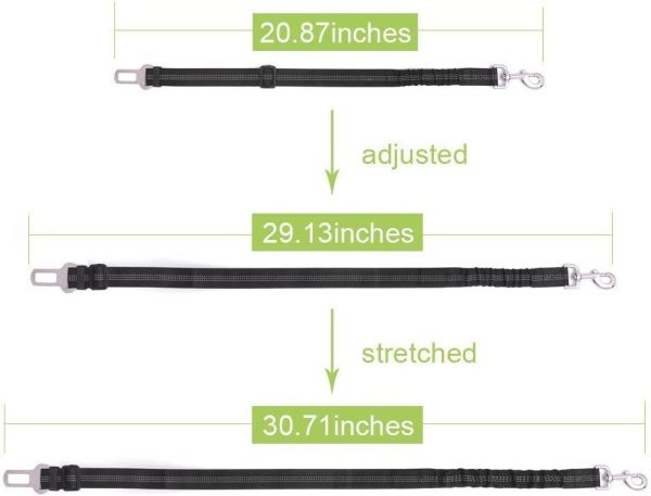 Dog Car Seat Belt, SlowTon 2 Pack Pet Car Safety Seatbelt Harness Vehicle Adjustable Resistant Lead Leash with Elastic Nylon Bungee Buffer, Reflective Stitching, Adjustable (Black) - Image 3