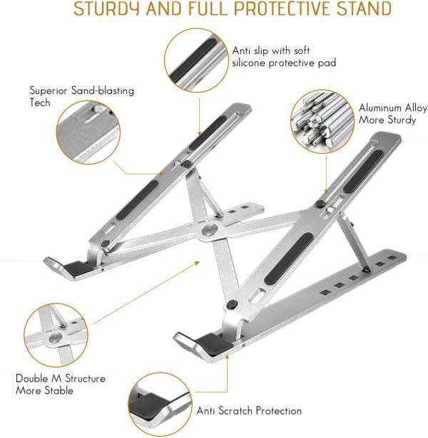 NSH Aluminum Laptop Stand, 6 Level Adjustable Computer Stand ,Tablet Stand, Ergonomic Foldable Metal Portable Laptop Riser Compatible with MacBook Air Pro, Dell XPS, HP, Lenovo More 10-17" Laptops - Image 3