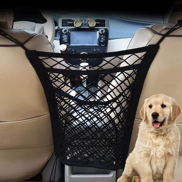 veryUfun Car Mesh Organizer 3-Layer, Dog Net for Car Between Seats Back Seat Net Organizer, Pet Barrier Backseat Mesh Net for Cars,Stretchable Storage Bag Universal for Cars, SUVs - Image 4