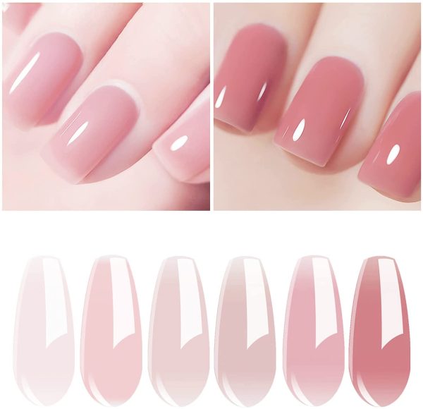 Vishine Nude Gel Polish Kit, Sheer Milky Pink Jelly Transparent Gel Nail Polish UV LED Gel Nail Gel Polish Varnish Nail Art DIY Saon 6Pcs 8ML - Image 6