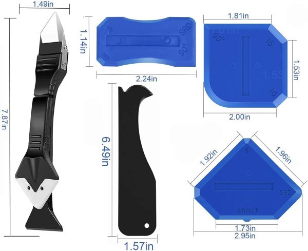 Caulking Tool Kit, 3 in 1 Caulking Tools(Stainless Steelhead) Silicone Sealant Finishing Tool Grout Scraper, Reuse and Replace 5 Silicone Pads,Great Tools for Kitchen Bathroom Window,Sink Joint - Image 7