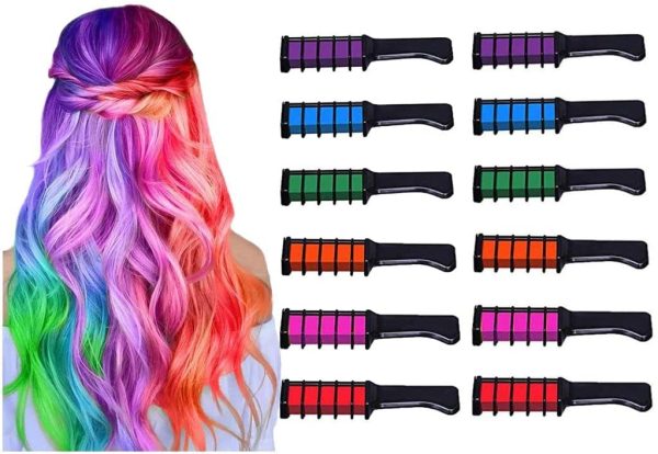 Perellier temporary Hair Chalk for kids and adults, Bright Hair Colour Dye combs for ages 4 and up. Washable, non-toxic & fun. Ideal present for New Year, Birthdays, Party, Cosplay DIY Children's Day, Halloween, Christmas, Pack of 6 Colour combs, gloves and gown (2 PACKS) - Image 6