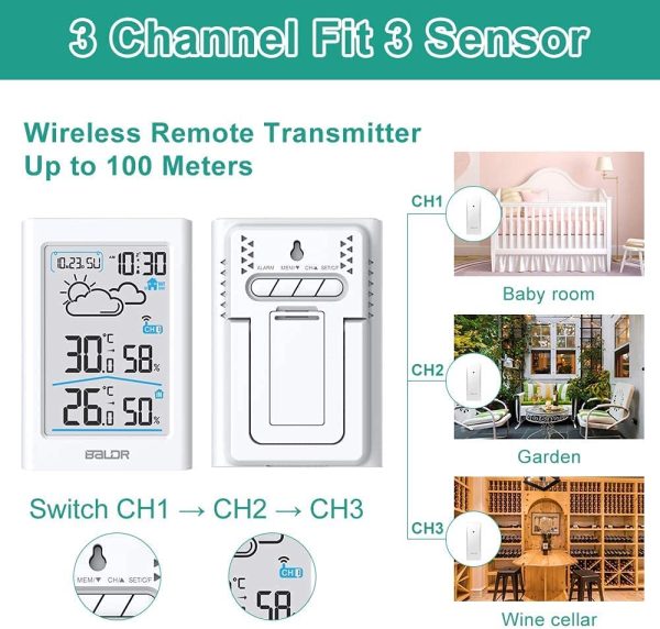 Wireless Digital Weather Station LCD by EssentialPRO With Indoor and Outdoor Temperature and Humidity Sensor | Digital Thermometer Hygrometer With Calendar Display, Time, Alarm, Snooze Function, Barometric Pressure And Weather Forecast | Backlight LCD Display Ideal For Weather Forecast Monitoring In Your Home, Office, Bedroom, Nursery or Conference Room - Image 6