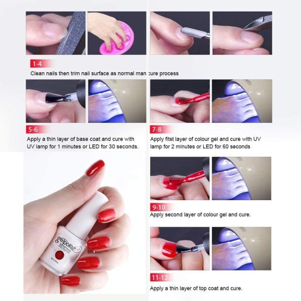 Vishine 15ml No Wipe Top Coat Base Coat Gel Nail Polish Soak Off UV LED Drying Long Lasting Shiny Nail Varnish Set