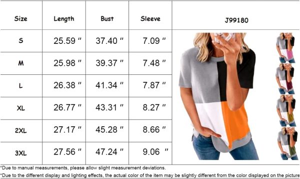 Kookmean Tops for Women, Women's Casual Summer Tops T-Shirt Short Sleeve Color Block Crew Neck Tee Shirt Loose Fit Blouse - Image 3