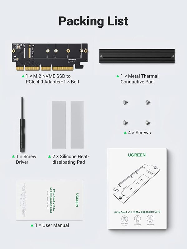 NVMe PCIe Adapter, M.2 SSD to PCIe 4.0 X16/X8/X4 Card with Heat Sink, M.2 PCIe Adapter for M-Key and M&B-Key NVMe SSD 2280/2260/2242/2230 - Image 5