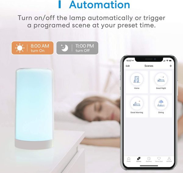 meross Smart Bedside Lamp Dimmable WiFi Table Lamp Night Light, Compatible with HomeKit (iOS13+), Alexa, Google Assistant and SmartThings, Tunable White and Multi-Color, Touch Control, Voice and APP Control, Schedule and Timer - Image 3