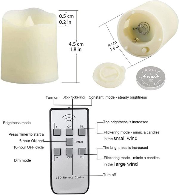 LED Tea Light Candles with Timer Remote Controlller, 6pcs Flameless Flickering Battery Operated Long Lasting Votice Candles for Home Party Birthday Xmas Halloween Festival Cellection - Image 5