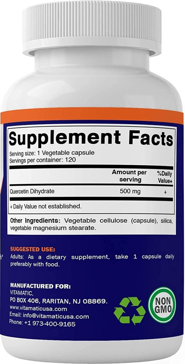 Vitamatic Quercetin 500 mg, 120 Vegetarian Capsules (Non-GMO, Gluten Free, Vegan) - Supports Cardiovascular Health, Helps Improve Anti-Inflammatory & Immune Response, - Image 7