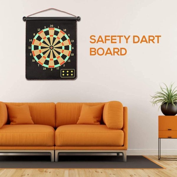 Magnetic Dartboard, Double Sided Rollup Flocking Dartboards Darts Plate of Safety Dart Board for Indoor Outdoor with 6 Darts, 12 inch - Image 5