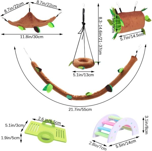 LZYMSZ 7PCS Hamster Hammock, Small Animals Hanging Warm Bed House Cage Nest Accessories with Hanging Tunnel,Swing, Cableway,Arch Bridge, Seesaw for Rat Bird Parrot Squirrel Playing Sleeping - Image 2