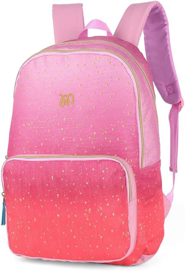 Girls School Backpack - Pink Ombre Glitter Fabric for Kids with Metallic Zip Detail (Pink) - Image 5