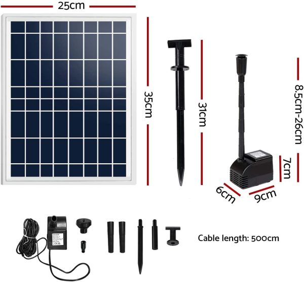 Gardeon Solar Powered Water Fountain Pump Kit with LED Light, 60W Solar Panel and Brushless DC Submersible Solar Fountain Pump for Patio, Garden and Pond - Image 5