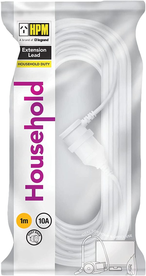 HPM Household Duty Piggy Back Extension Lead White 1m - Image 2