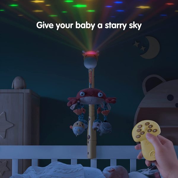 tumama Baby 0-6 Month Cot Mobile Crib Toys Giraffe Musical Lights Remote Control with Mirror Soft Hanging Rattles Lullaby Rotating Projector Sleeping Auto Off,Mute Spin Motor Infant Newborn Gift - Image 3