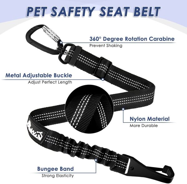 SlowTon Dog Car Seat Belt, Pet Seatbelt Clip Tether Puppy Safety Latch Bar Attachment Harness Leash Small Medium Large Dogs Adjustable Restraint Lockable Swivel Carabiner for Doggie Travel - Image 3