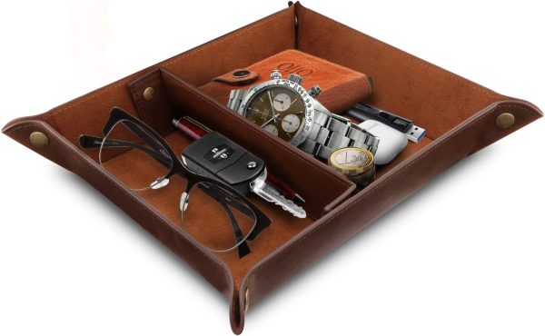 Londo Leather Tray Organizer - Practical Storage Box for Wallets, Watches, Keys, Coins, Cell Phones and Office Equipment - Image 8