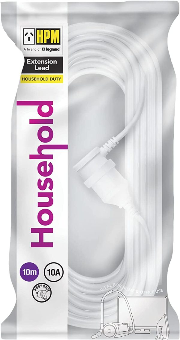 HPM Household Duty Piggy Back Extension Lead White 10m - Image 2