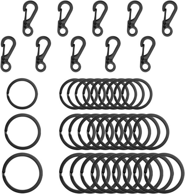 SENHAI 30Pcs Metal Flat Key Rings, 3 Sizes, 10Pcs Mini SF Carabiners Spring Snap Clasps for Climbing Camping Survival Backpack Bottle Hooks -