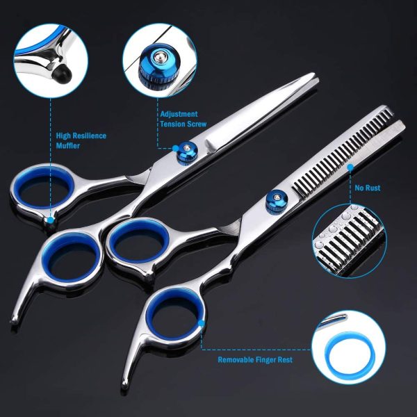 Professional Hair Cutting Scissors, YBLNTEK 9 PCS Barber Thinning Scissors Hairdressing Shears Stainless Steel Hair Cutting Shears Set with Cape Clips Comb for Barber Salon and Home - Image 2